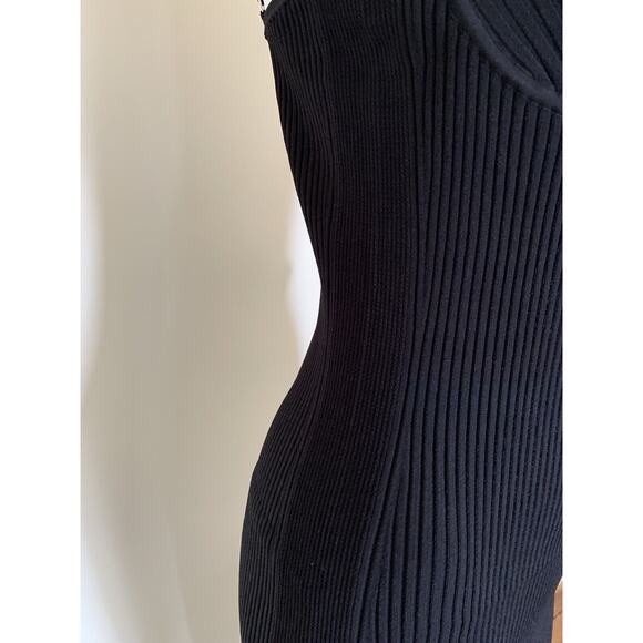 Helmut Lang Womens Dress Black Sleeveless Rib Knit Underwire Bodycon Medium Midi - Picture 4 of 10